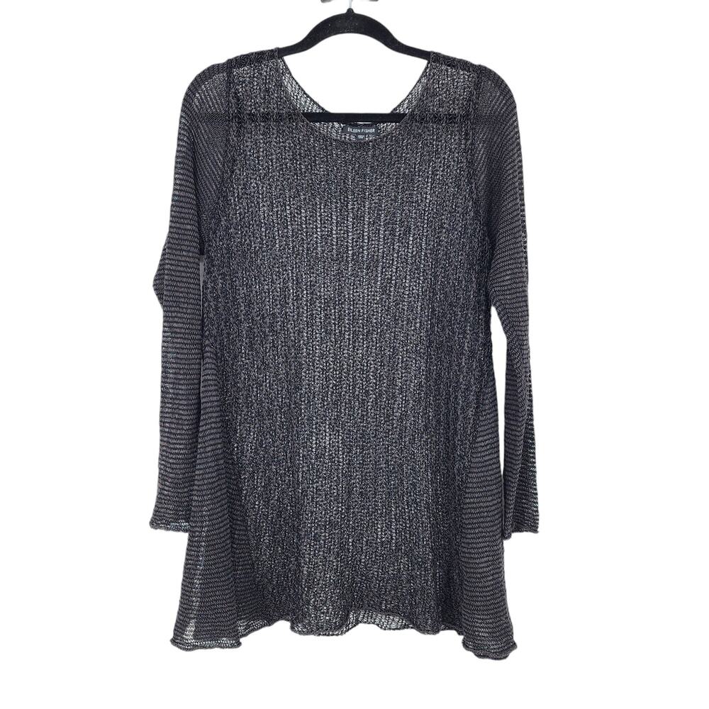Eileen Fisher Knit Long Sleeve Linen Black Long System Sweater Size Large
